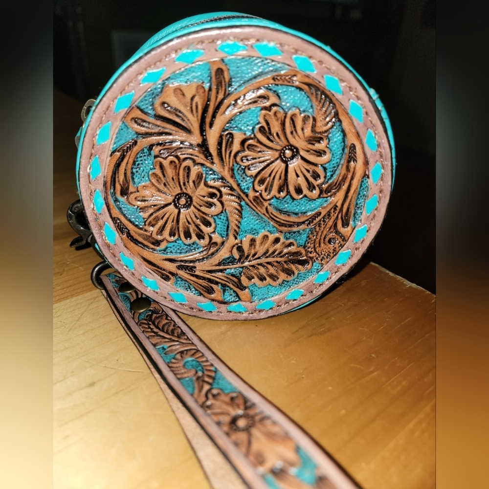 Floral Embossed Round Wristlet Pouch